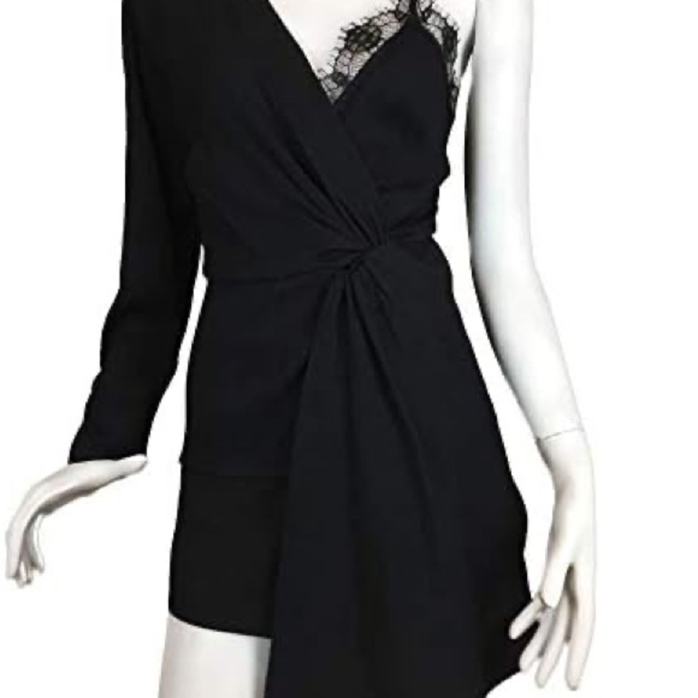 Zara Black One-Shoulder Asymmetric Blouse with Lace Trim